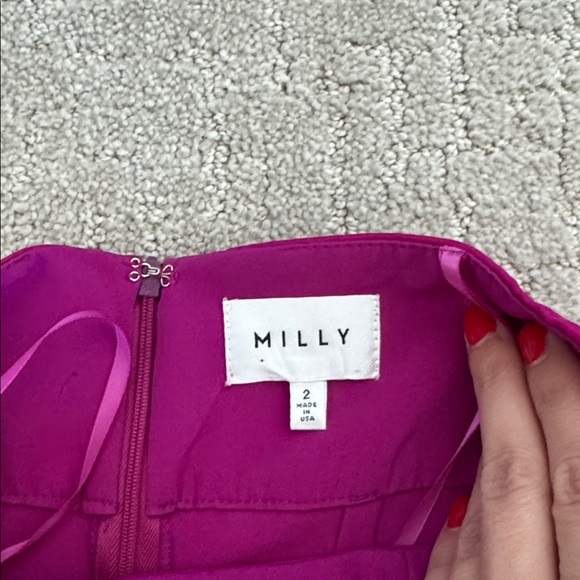 Milly Brooke Strapless silk Magenta Sash Waist Wide Leg Italian Cady Jumpsuit - Picture 5 of 9